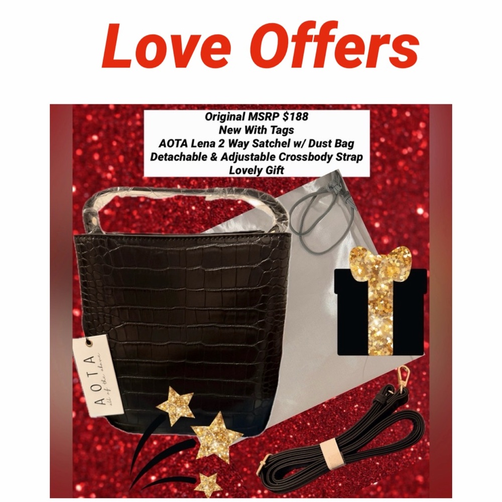 AOTA Elena NWT Croc-Embossed Faux Leather 2 Way Satchel & Crossbody w/ Dust Bag